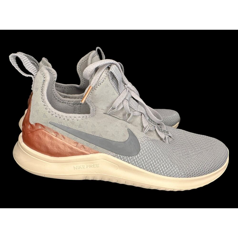 Nike Free TR 8 Premium Gray Shimmer Metallic Bronze Sneaker Womens Size 9